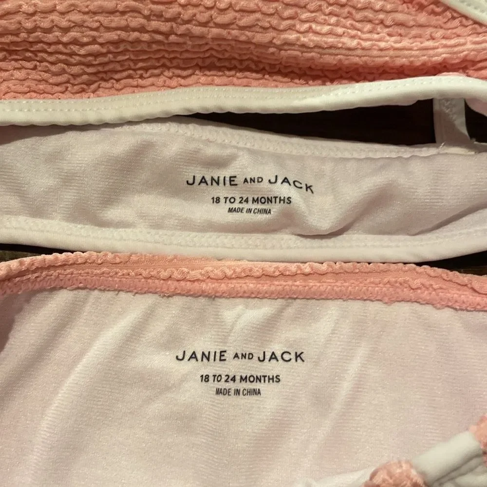 Janie & Jack Pink and White Textured Bikini Set 18-24 months